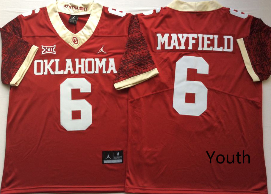 NCAA Youth Oklahoma Sooners Red #6 MAYFIELD  jerseys->youth ncaa jersey->Youth Jersey